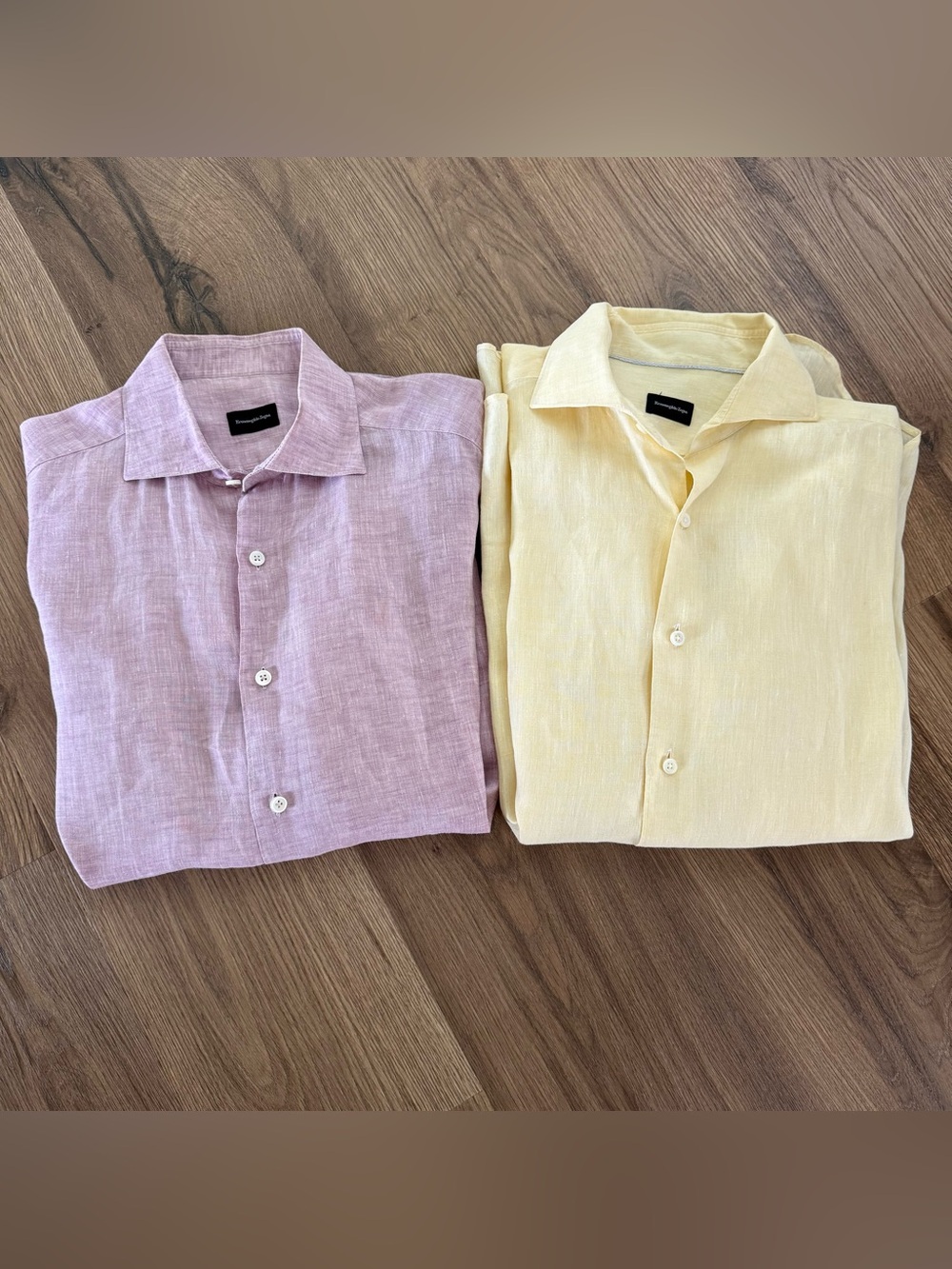 Ermenegildo Zegna Men's Linen Dress Shirts Lot of 2 Size Medium Purple & Yellow
